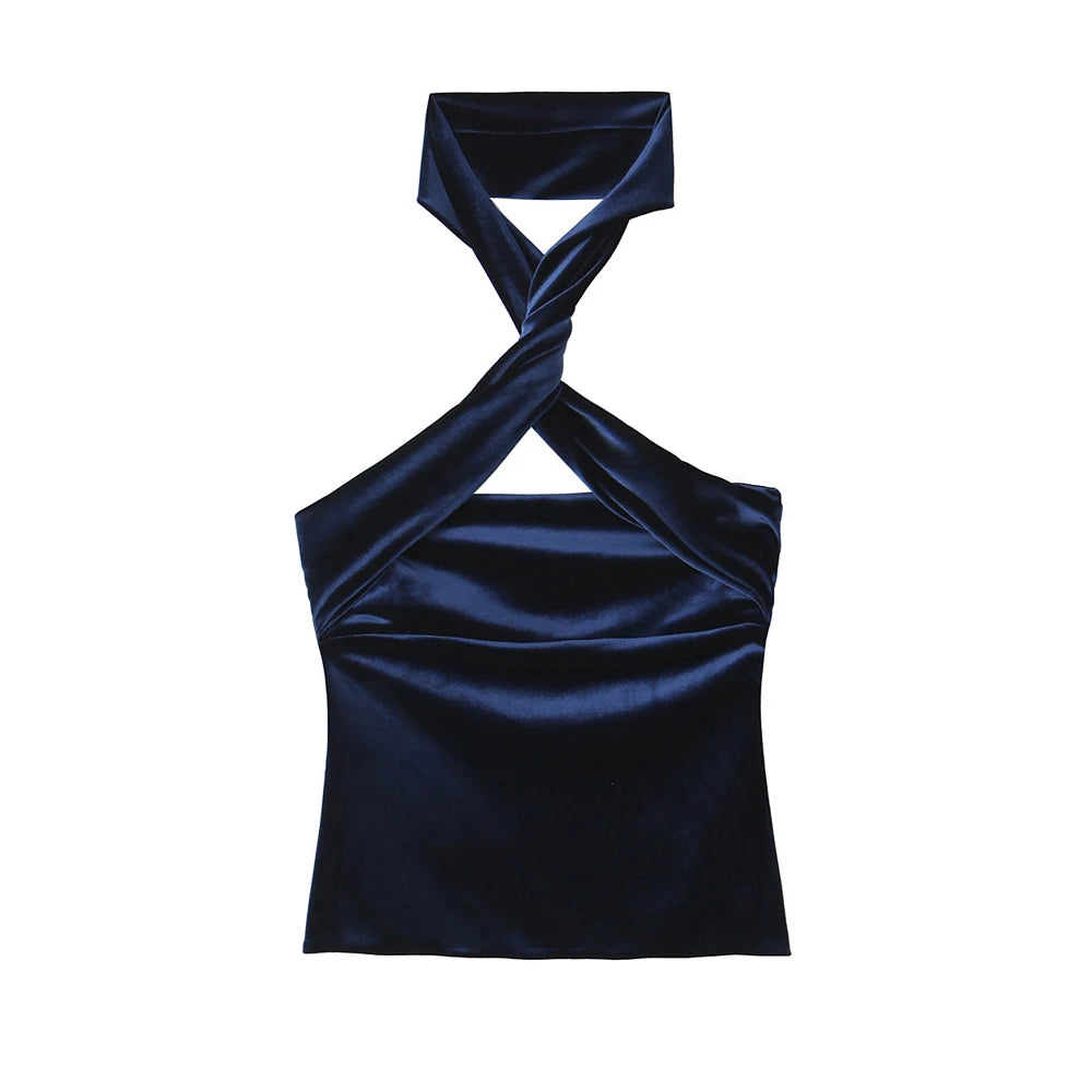 Velvet Scarf Choker Top Halter Tops