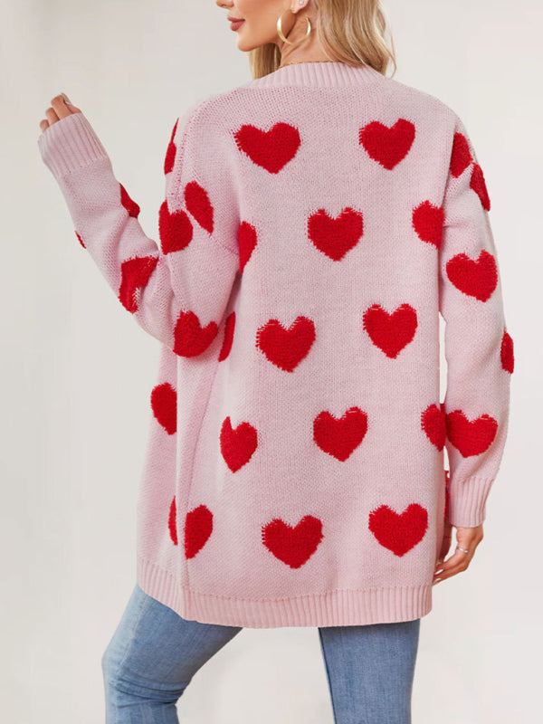 Casual Valentine's Day Heart Patterned Sweater Cardigans