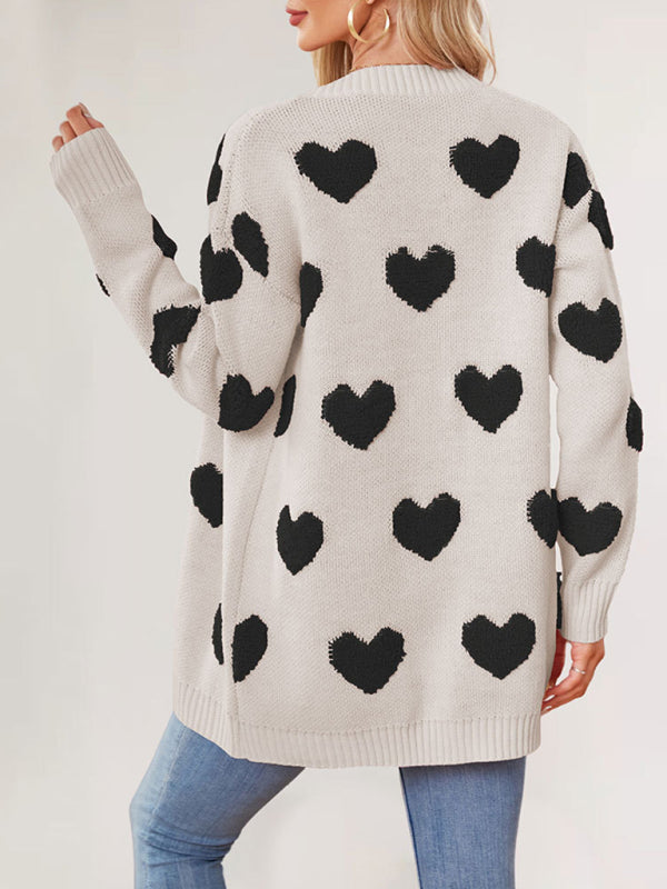 Casual Valentine's Day Heart Patterned Sweater Cardigans