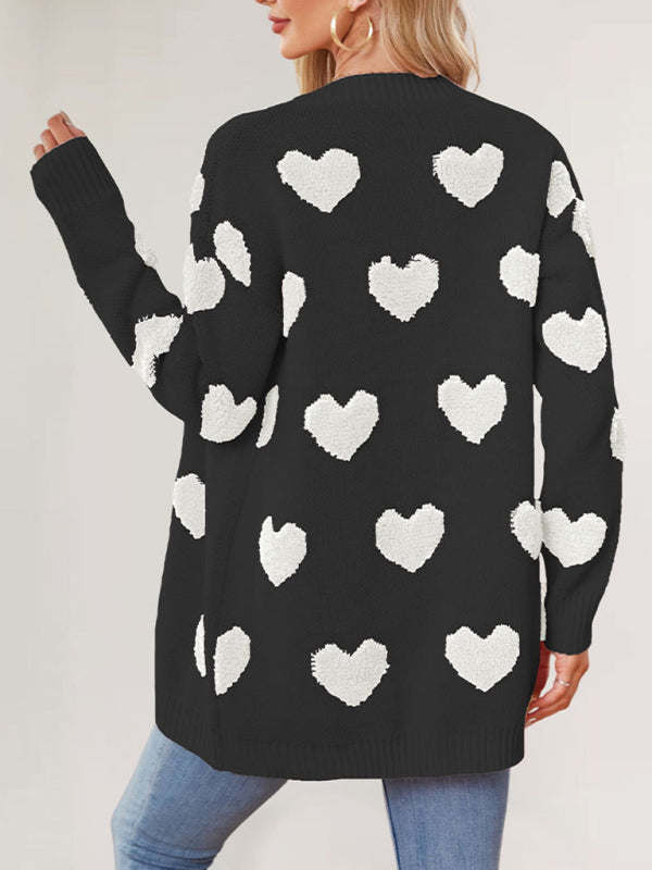 Casual Valentine's Day Heart Patterned Sweater Cardigans