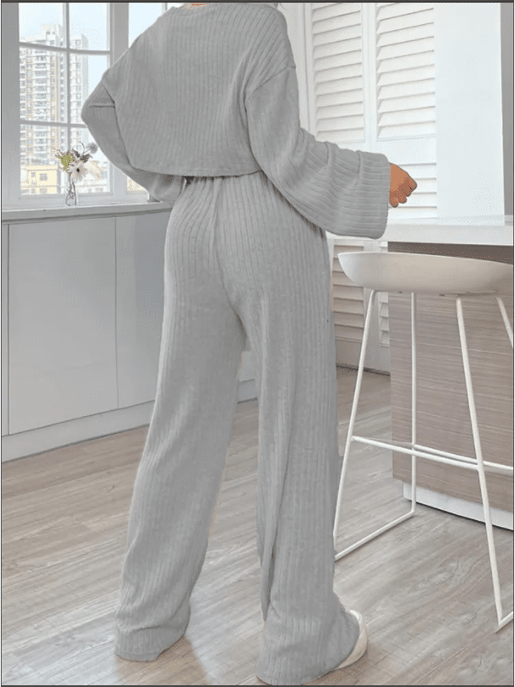 Everyday Ribbed Loungewear - Flared Sleeves & Wide Pants Casual