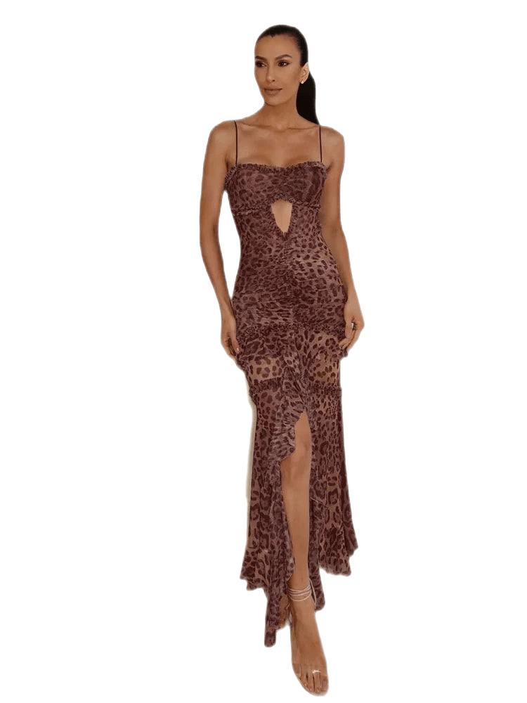 Leopard Print High-Low Maxi Dress for Summer Evenings	