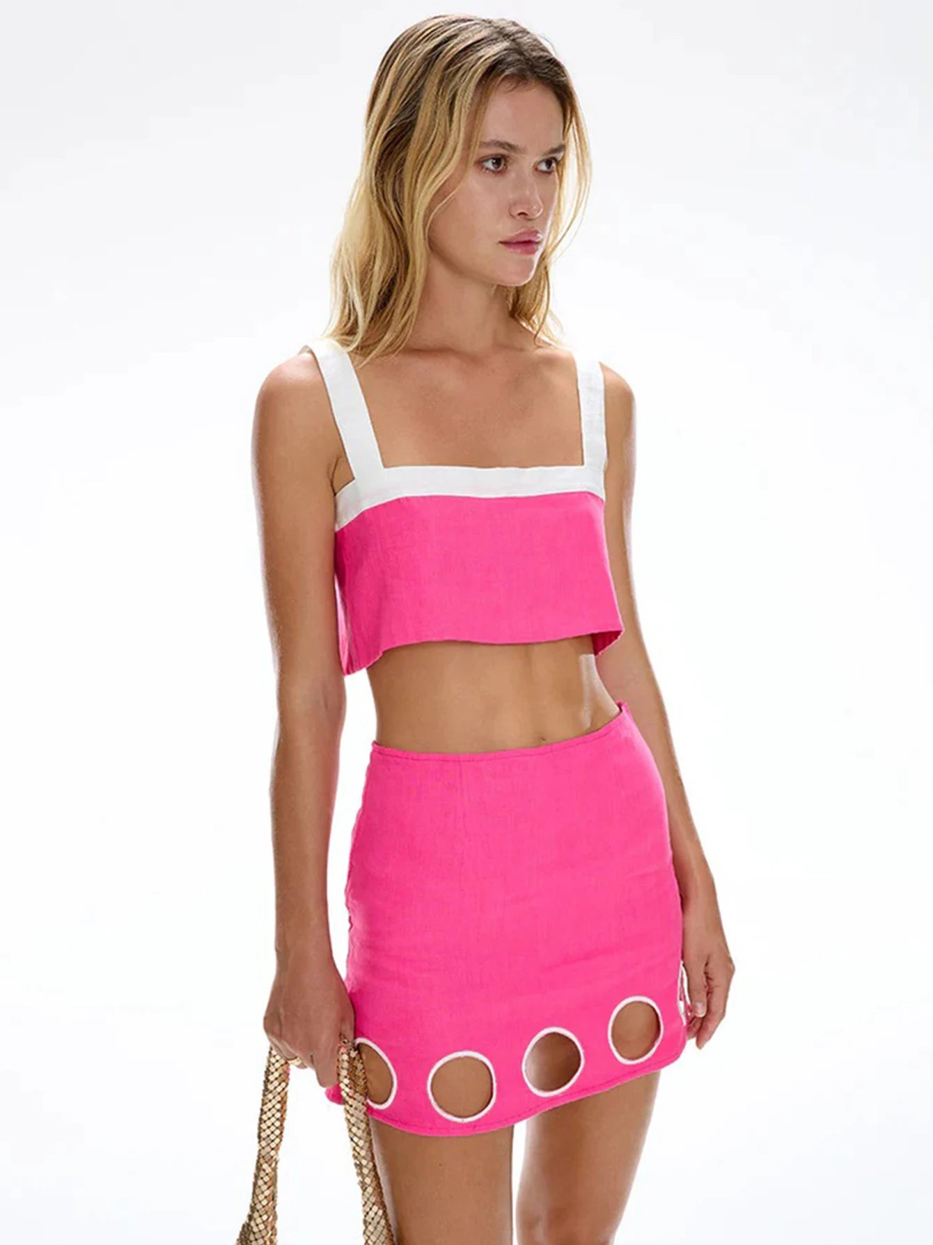 Cutout Skirt and Crop Top Summer Shell Matching Outfit Matching