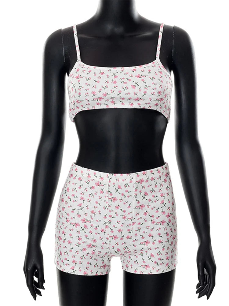 Floral Lounge Outfit Boyshorts and Top for Women Casual Outfits