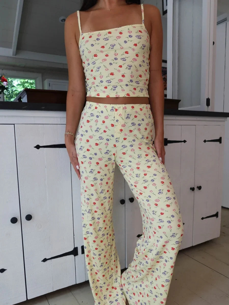 Floral Cami Top and Pants Loungewear Sleepwear Set for Women