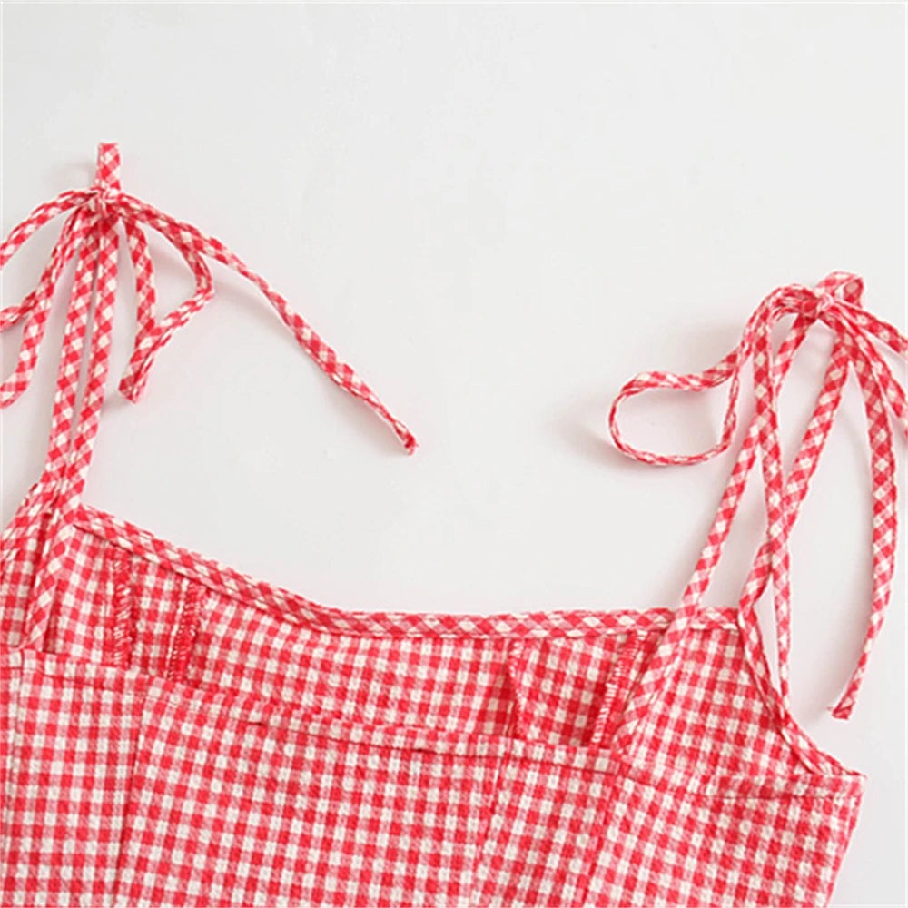 Trendy Red Gingham Cami Top Cami Tops