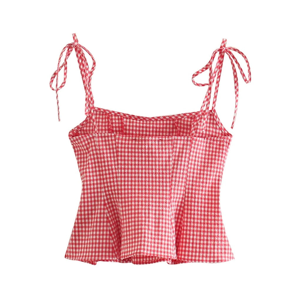 Trendy Red Gingham Cami Top Cami Tops