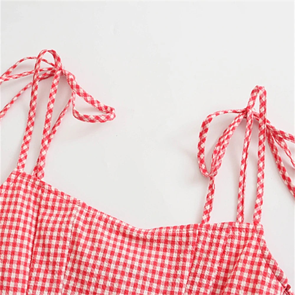 Trendy Red Gingham Cami Top Cami Tops