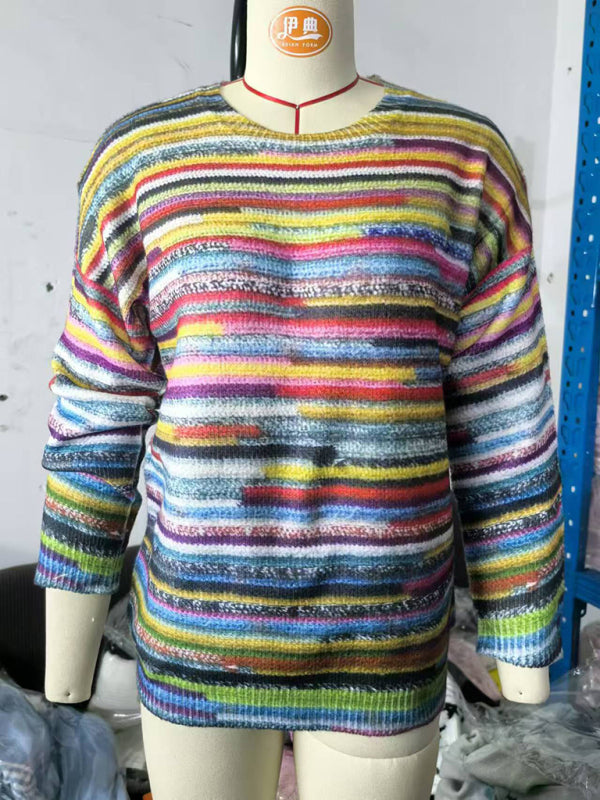 Multi-Color Knit Jumpers Artistic Print Sweaters for Everyday