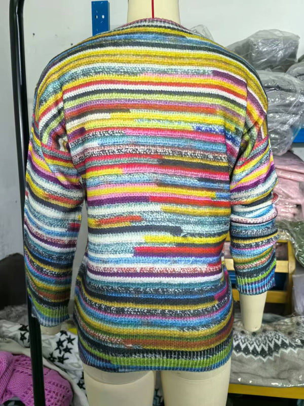 Multi-Color Knit Jumpers Artistic Print Sweaters for Everyday