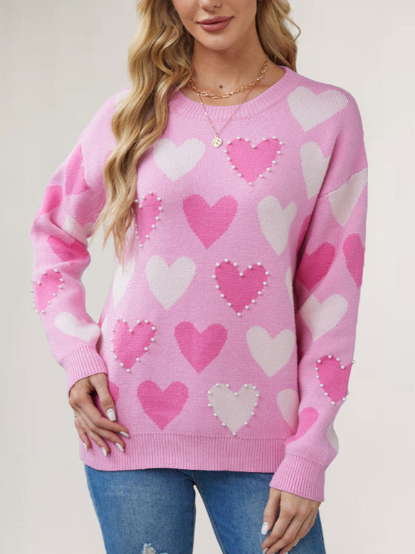 Valentine's Heart Sweater with Pearl Accents Sweaters