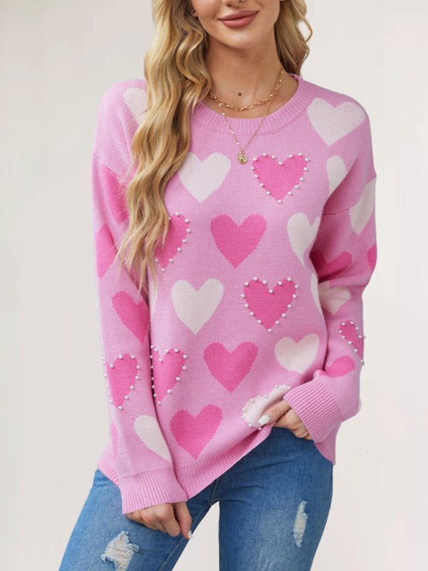 Valentine's Heart Sweater with Pearl Accents Sweaters