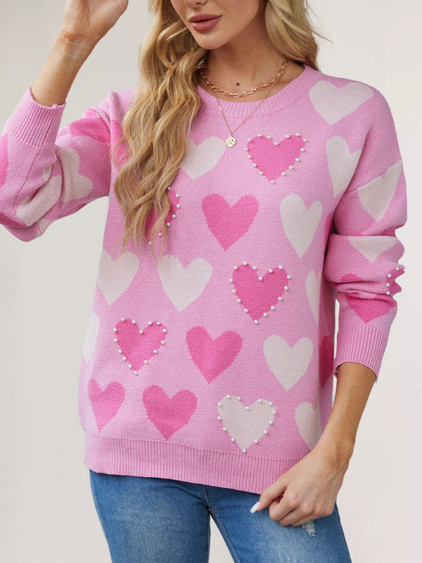 Valentine's Heart Sweater with Pearl Accents Sweaters