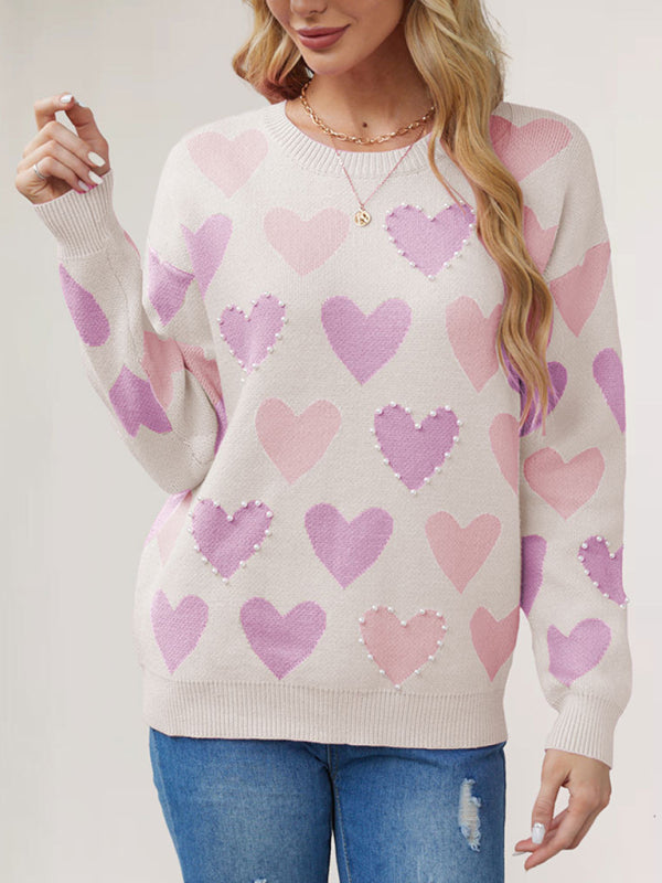 Valentine's Heart Sweater with Pearl Accents Sweaters