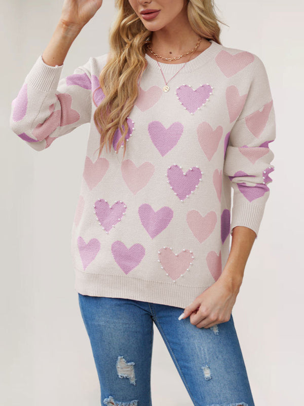 Valentine's Heart Sweater with Pearl Accents Sweaters