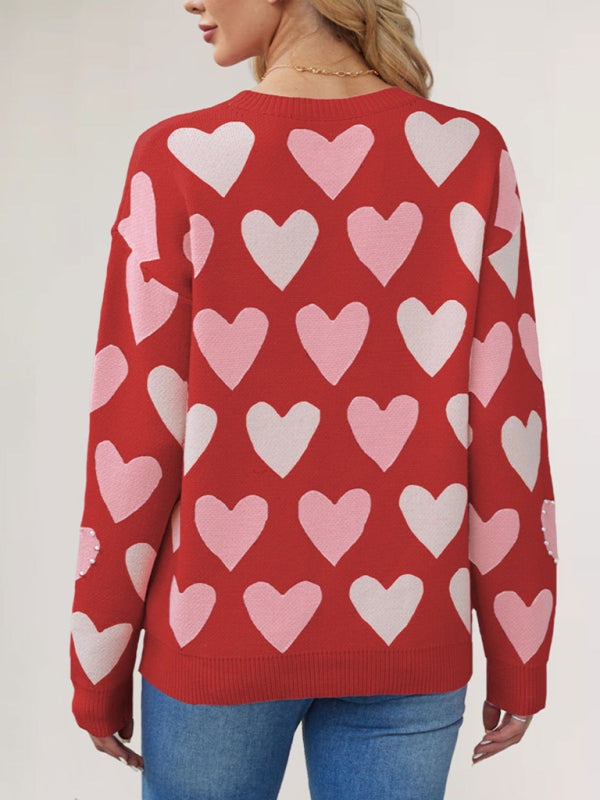 Valentine's Heart Sweater with Pearl Accents Sweaters