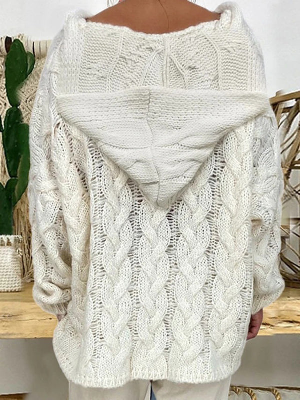 Comfy Hooded Cable Knit Sweater for Women Sweaters