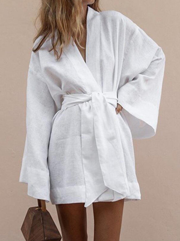 Surplice Wrap Cotton Robe for Relaxed Outings	