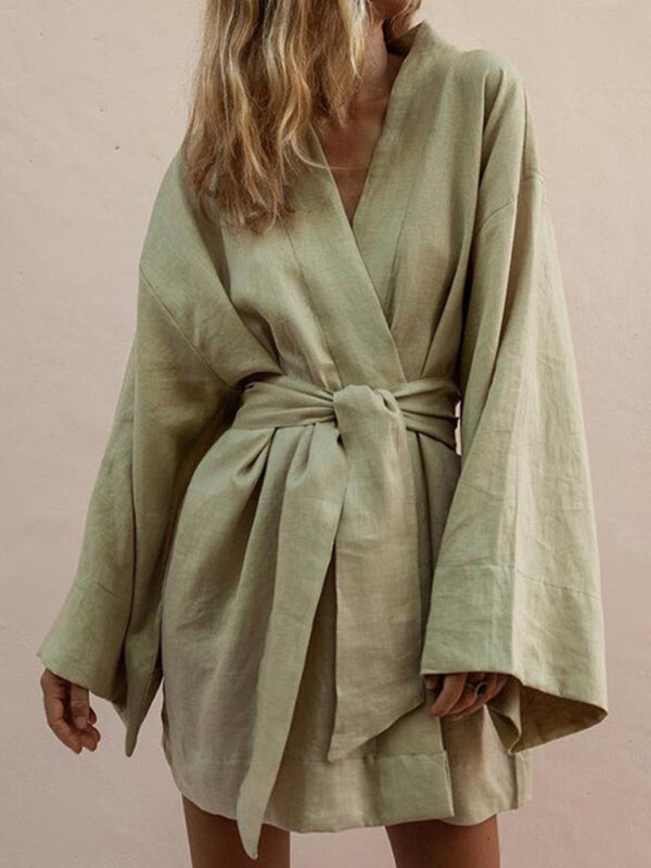 Casual Cotton Blend Belted Robe for Women Robes