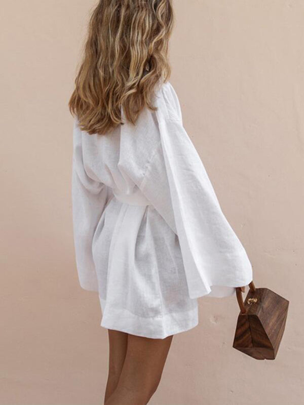 Casual Cotton Blend Belted Robe for Women Robes