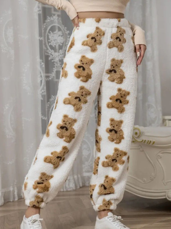 Plush Teddy Bear Fleece Pants - Cozy Loungewear	