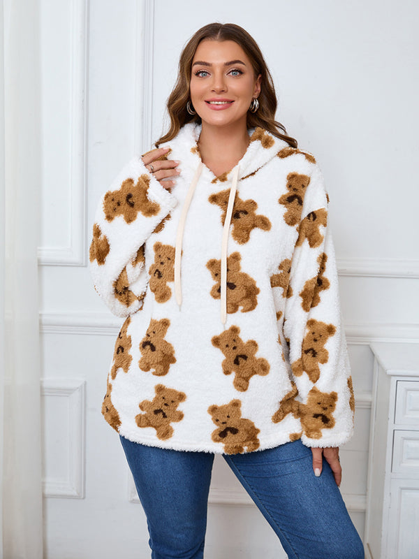 Women's Plus Size Plush Teddy Bear Fleece Hoodie Casual Hoodies