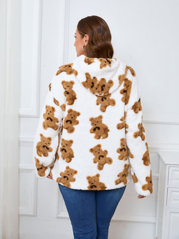 Women's Plus Size Plush Teddy Bear Fleece Hoodie Casual Hoodies