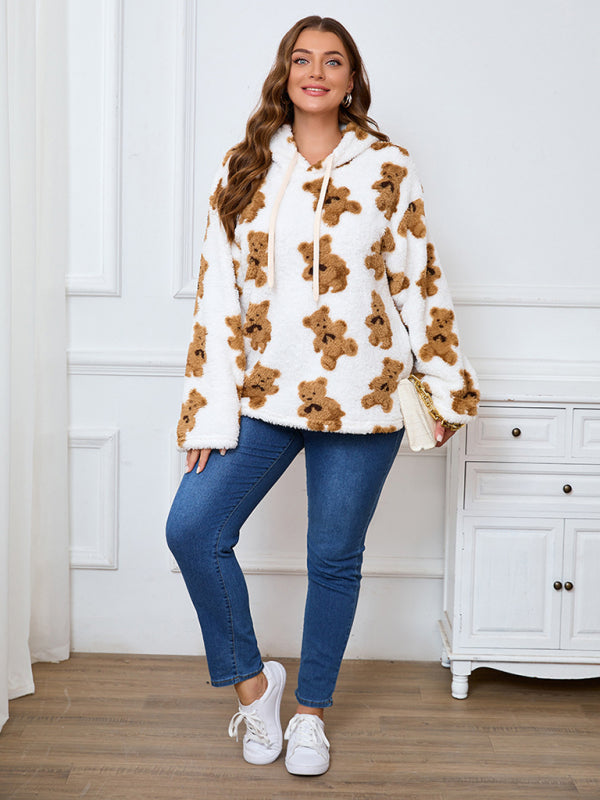 Women's Plus Size Plush Teddy Bear Fleece Hoodie Casual Hoodies