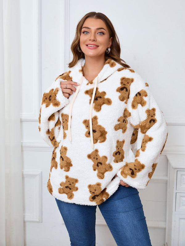 Women's Plus Size Plush Teddy Bear Fleece Hoodie Casual Hoodies