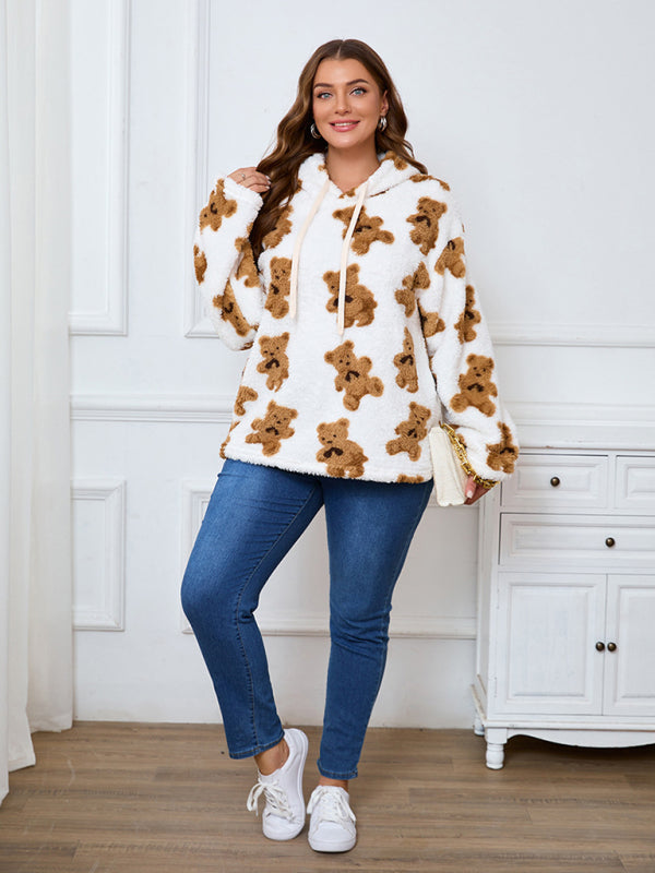 Women's Plus Size Plush Teddy Bear Fleece Hoodie Casual Hoodies