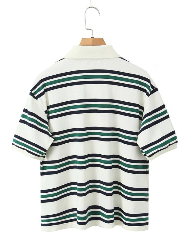 Casual Striped Polo Shirt for Women Polos