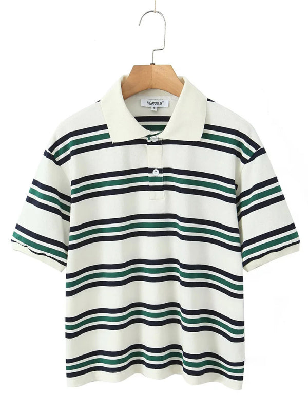 Casual Striped Polo Shirt for Women Polos