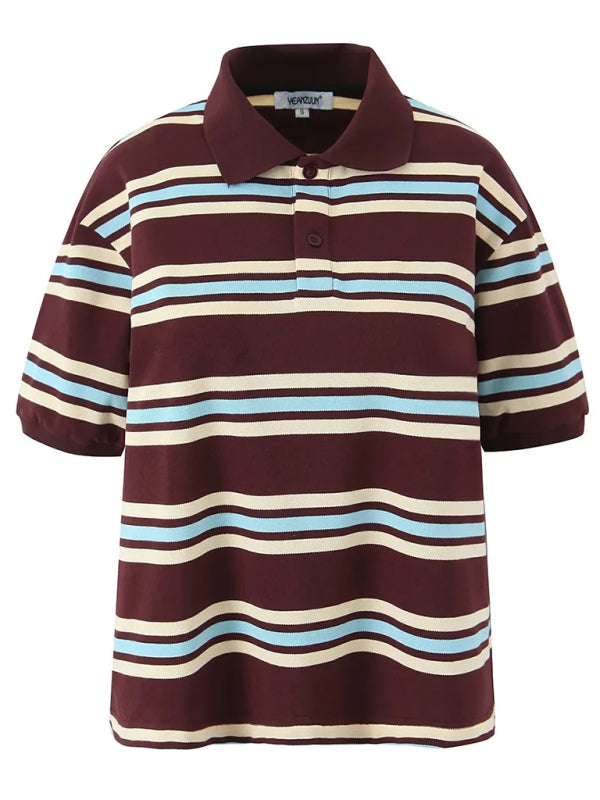 Casual Striped Polo Shirt for Women Polos