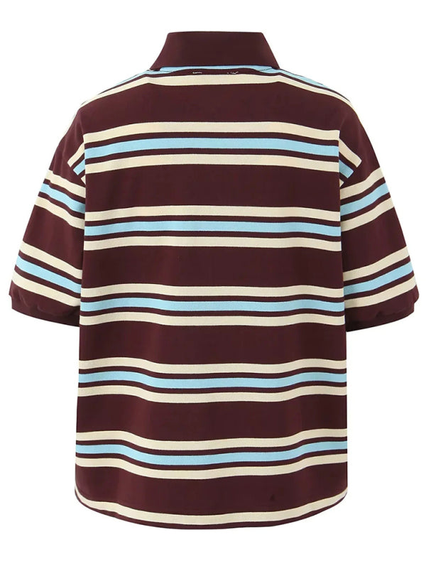 Casual Striped Polo Shirt for Women Polos