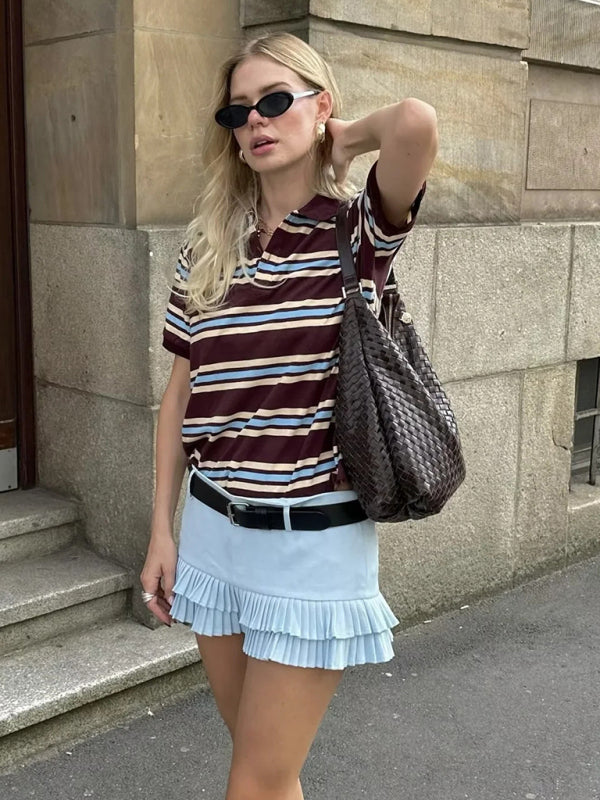 Casual Striped Polo Shirt for Women Polos