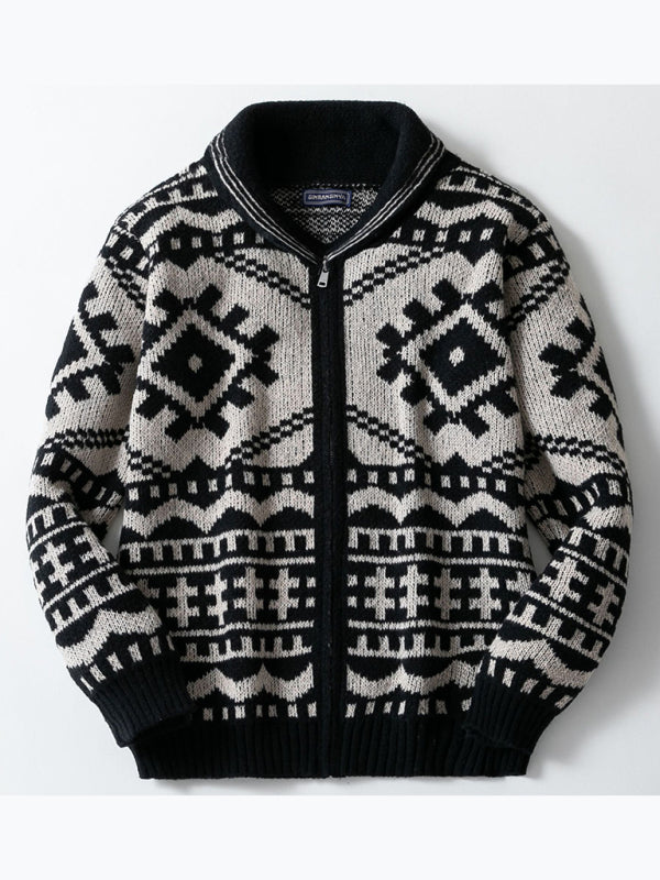 Classic Geometric Zip-Up Sweater Cardigan for Men Cardigans