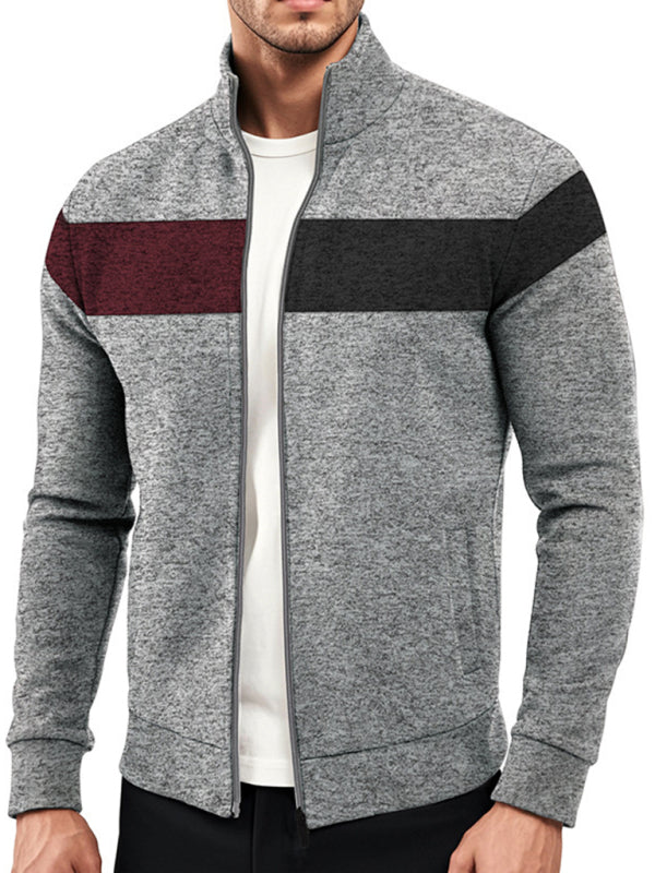 Men’s Color Block Casual Jacket with Zipper Cardigans