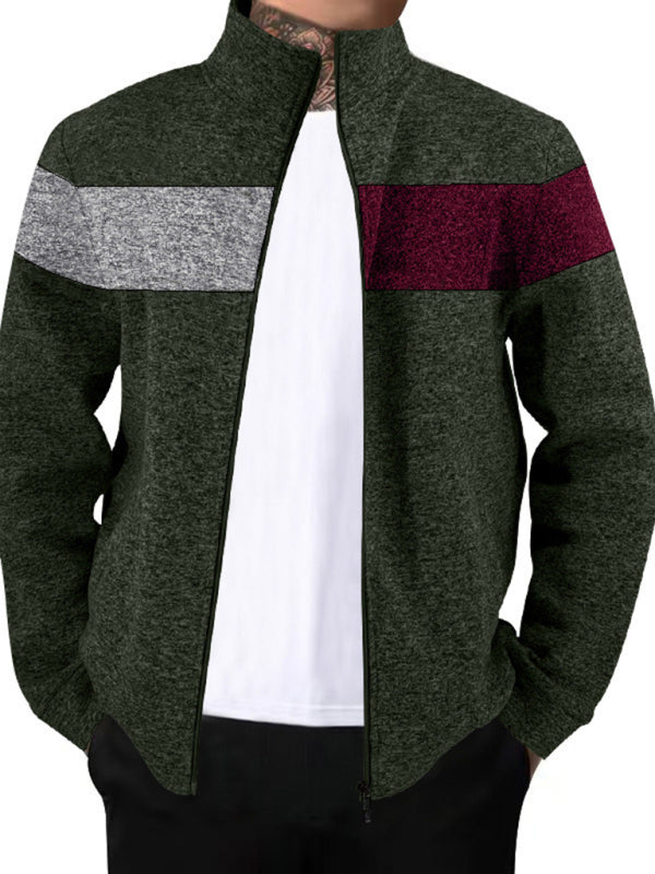 Men’s Color Block Casual Jacket with Zipper Cardigans