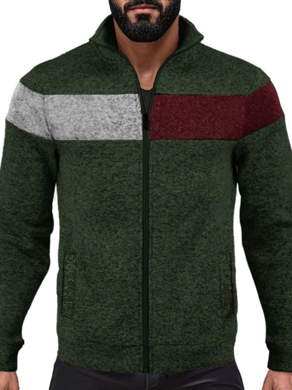 Men’s Color Block Casual Jacket with Zipper Cardigans