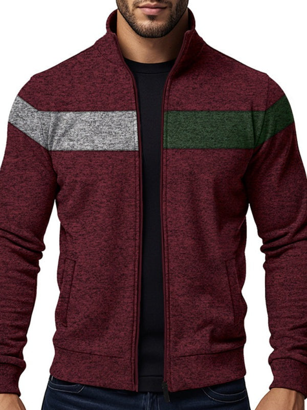 Men’s Color Block Casual Jacket with Zipper Cardigans