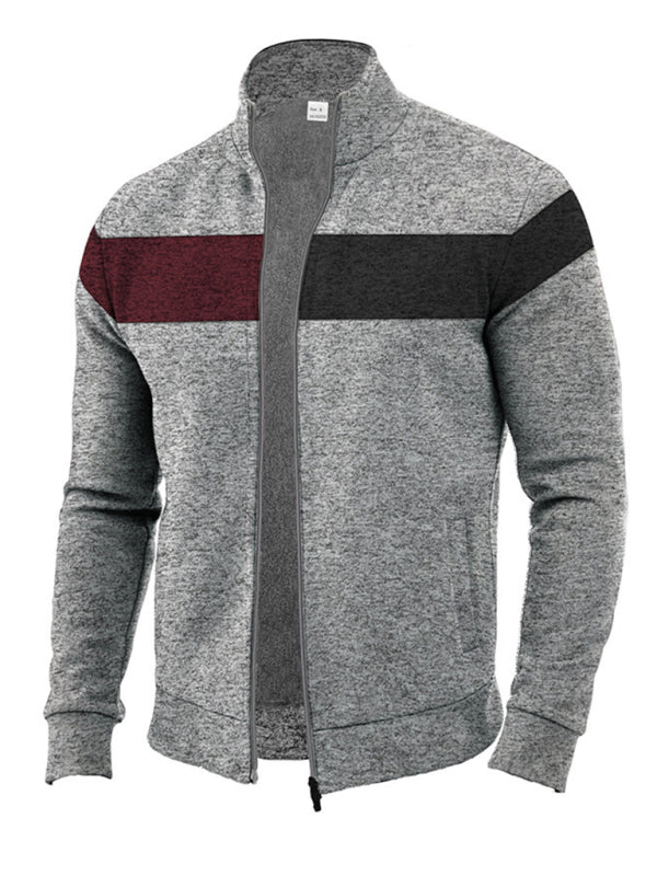 Men’s Color Block Casual Jacket with Zipper Cardigans