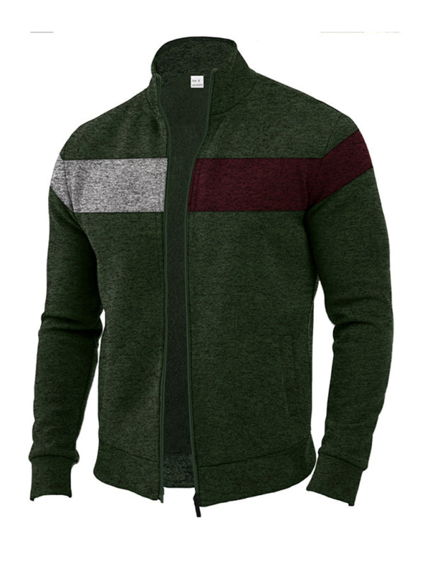 Men’s Color Block Casual Jacket with Zipper Cardigans