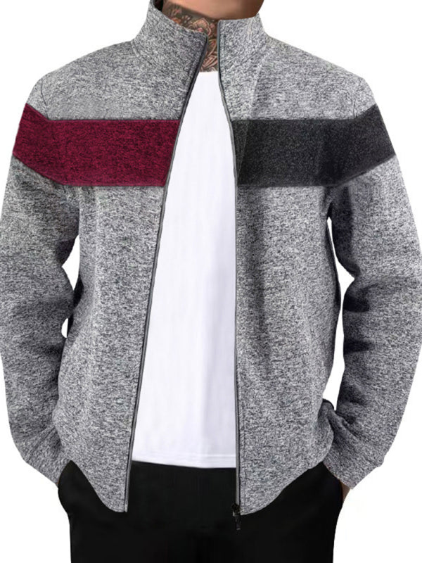 Men’s Color Block Casual Jacket with Zipper Cardigans