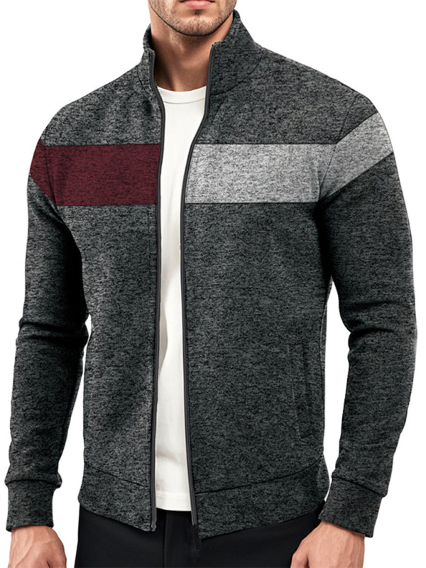 Men’s Color Block Casual Jacket with Zipper Cardigans