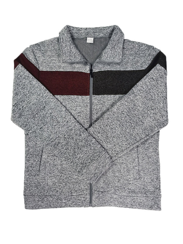 Men’s Color Block Casual Jacket with Zipper Cardigans