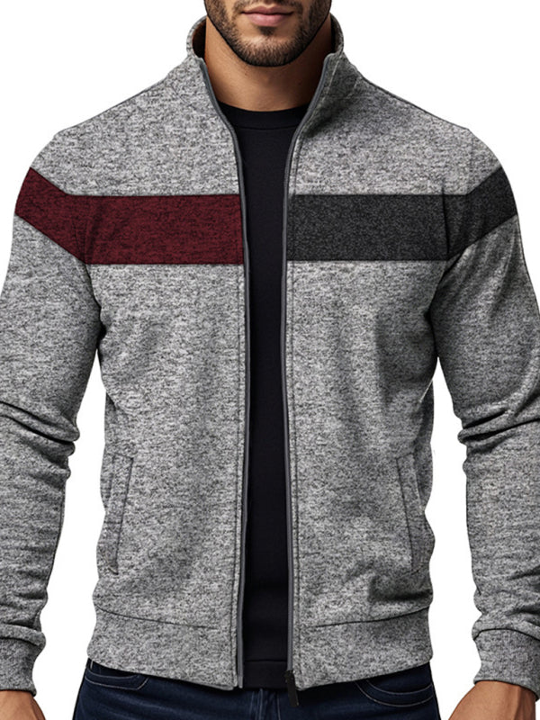 Men’s Color Block Casual Jacket with Zipper Cardigans