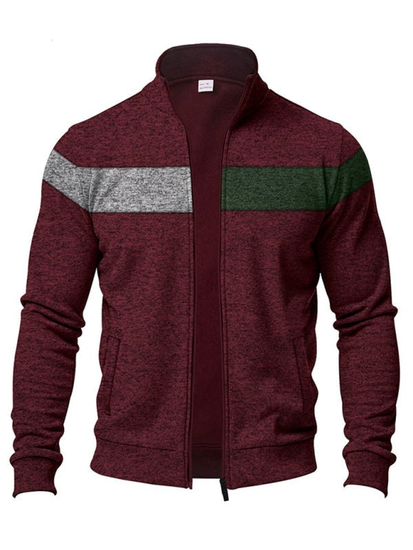 Men’s Color Block Casual Jacket with Zipper Cardigans