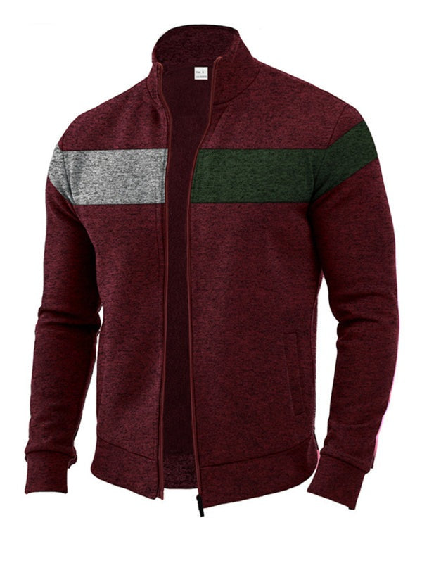 Men’s Color Block Casual Jacket with Zipper Cardigans