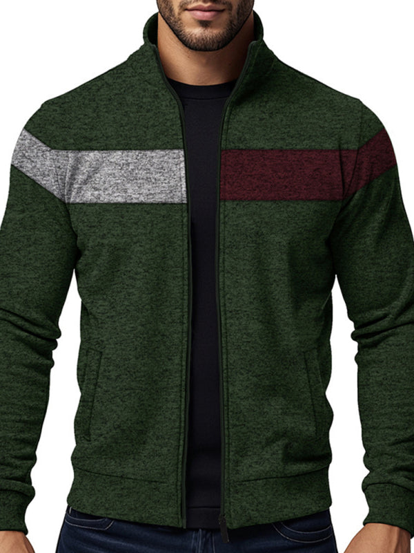 Men’s Color Block Casual Jacket with Zipper Cardigans