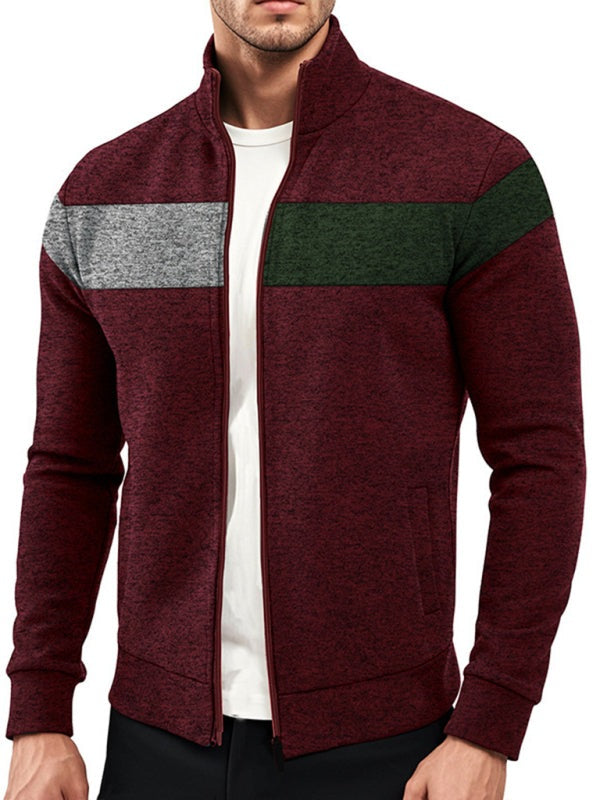 Men’s Color Block Casual Jacket with Zipper Cardigans